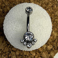 Titanium Bali-Style Belly Ring – 6mm Clear Stone with Bead Fringe