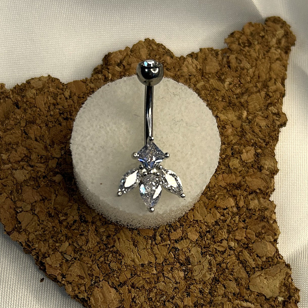 Titanium Dewdrop Belly Ring – Diamond & Clear Drop Gems
