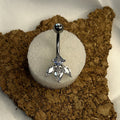 Titanium Dewdrop Belly Ring – Diamond & Clear Drop Gems