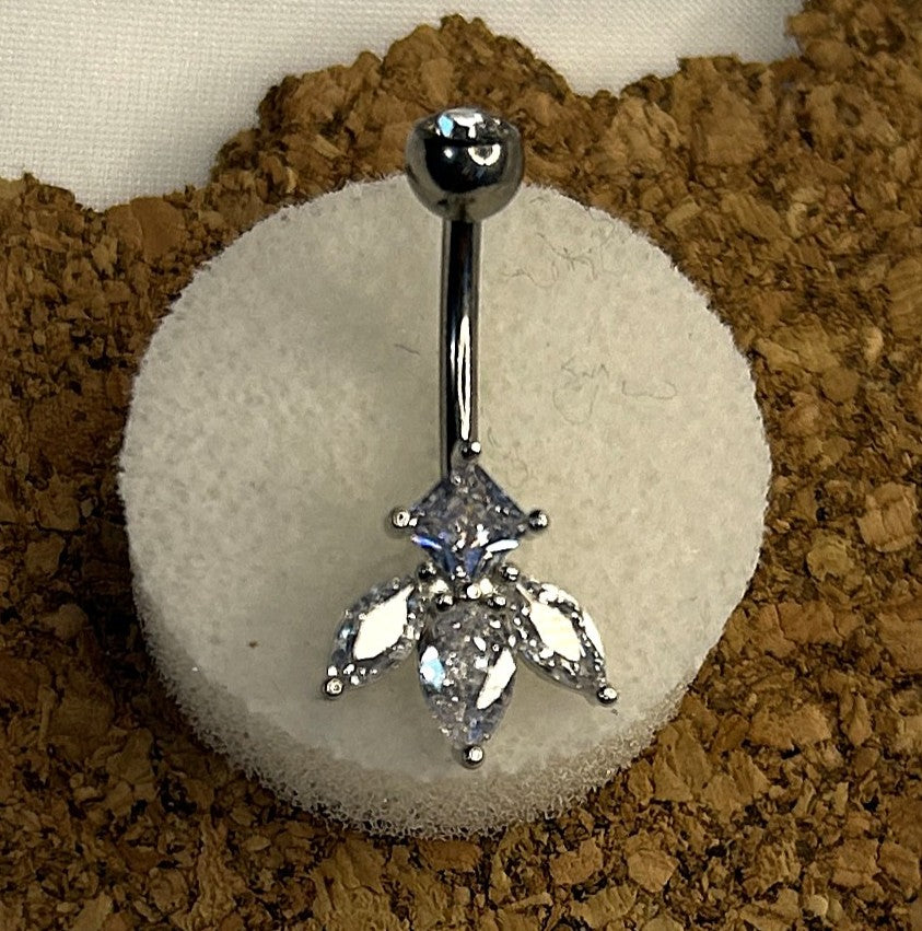 Titanium Dewdrop Belly Ring – Diamond & Clear Drop Gems