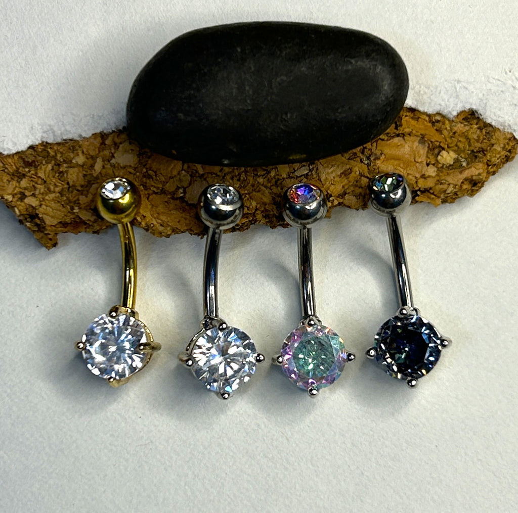 Titanium Classic Belly Ring – 3mm & 6mm Prong-Set Beads