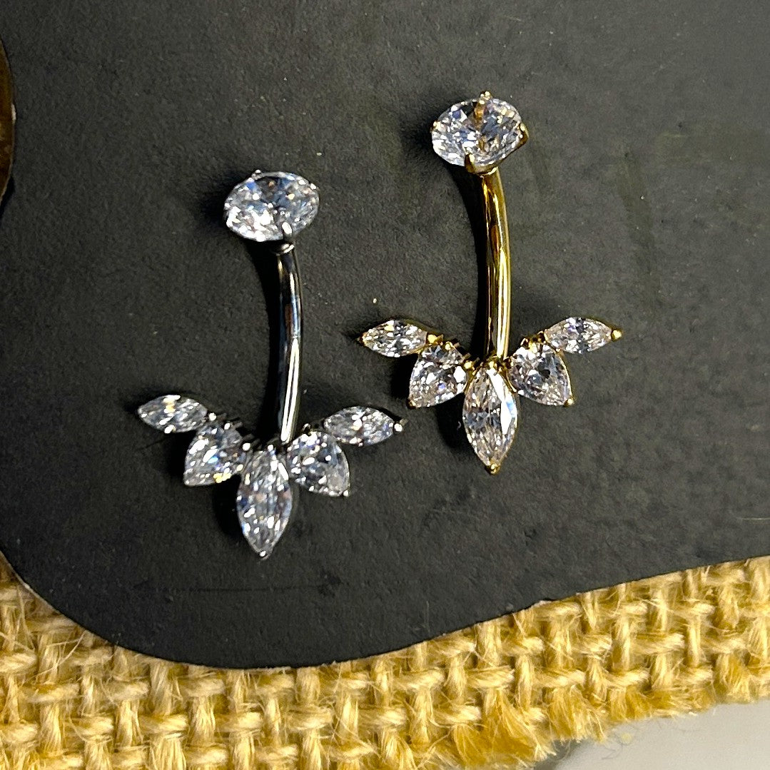 Titanium Crest Belly Ring – 5-Stone Marquise Fan