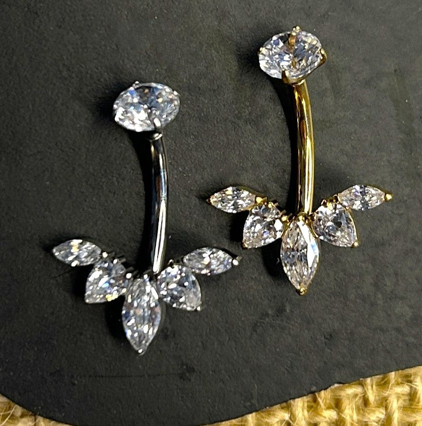 Titanium Crest Belly Ring – 5-Stone Marquise Fan