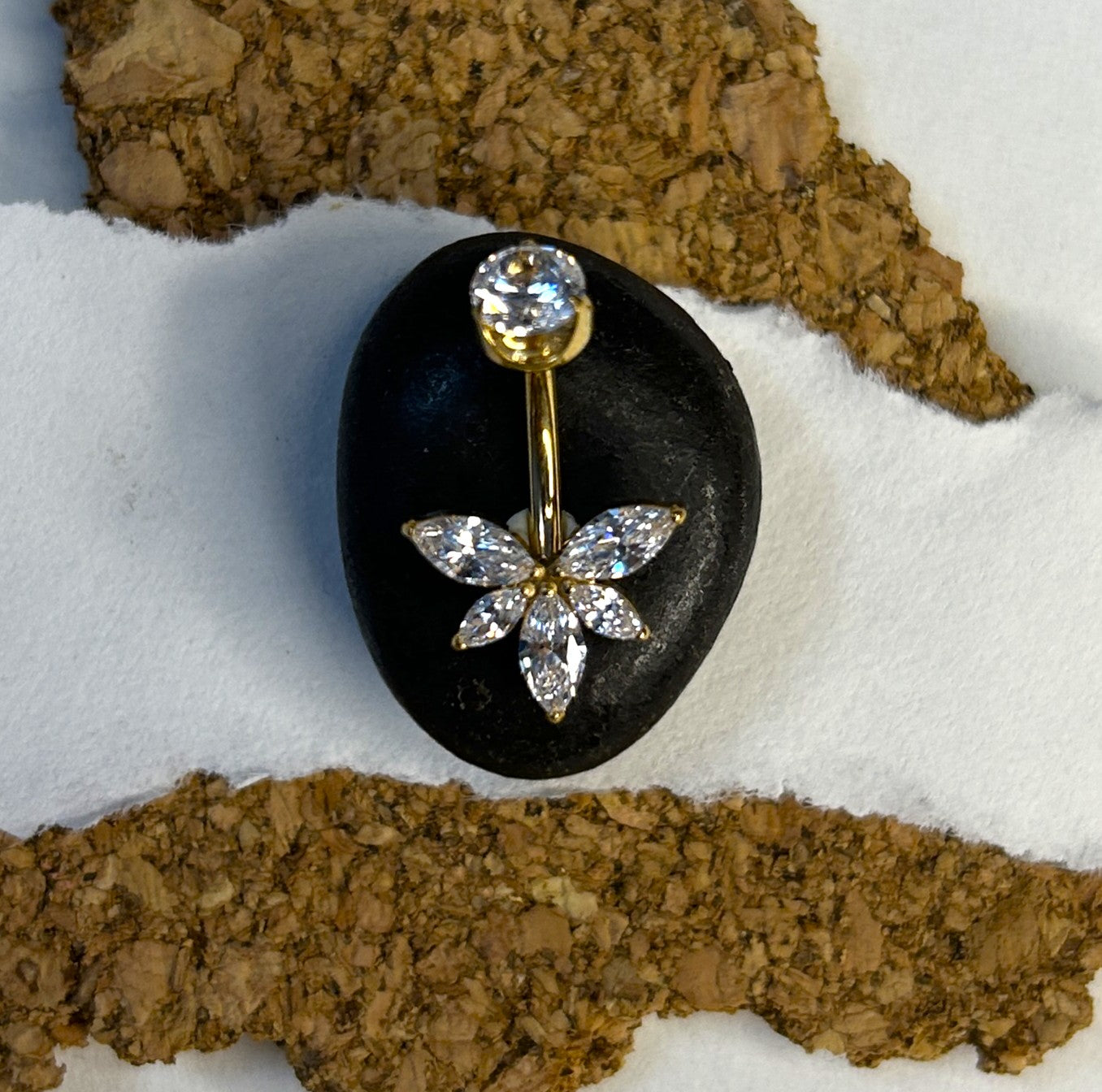 Titanium Firefly Belly Ring – 5-Stone Marquise Cluster | Gold