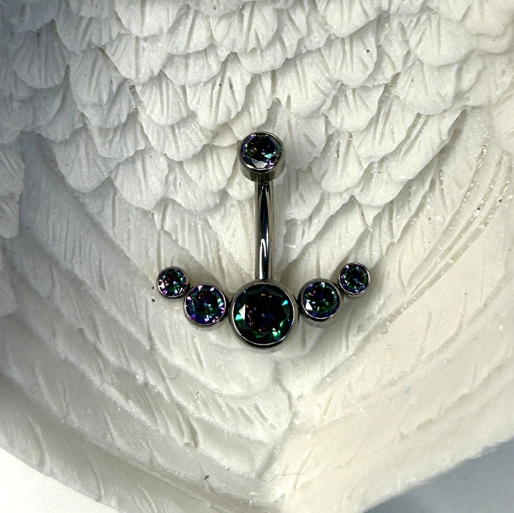 Titanium Crescent Belly Ring – 5-Stone Dark Aurora