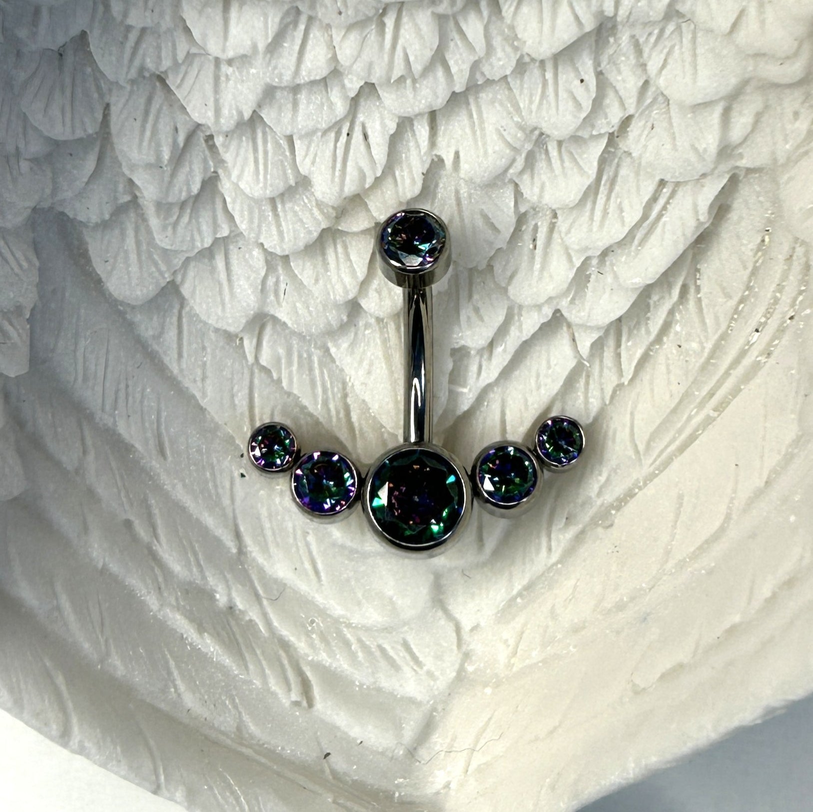 Titanium Crescent Belly Ring – 5-Stone Dark Aurora