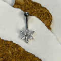 Titanium Flower Belly Ring – 6-Gemstone Gold