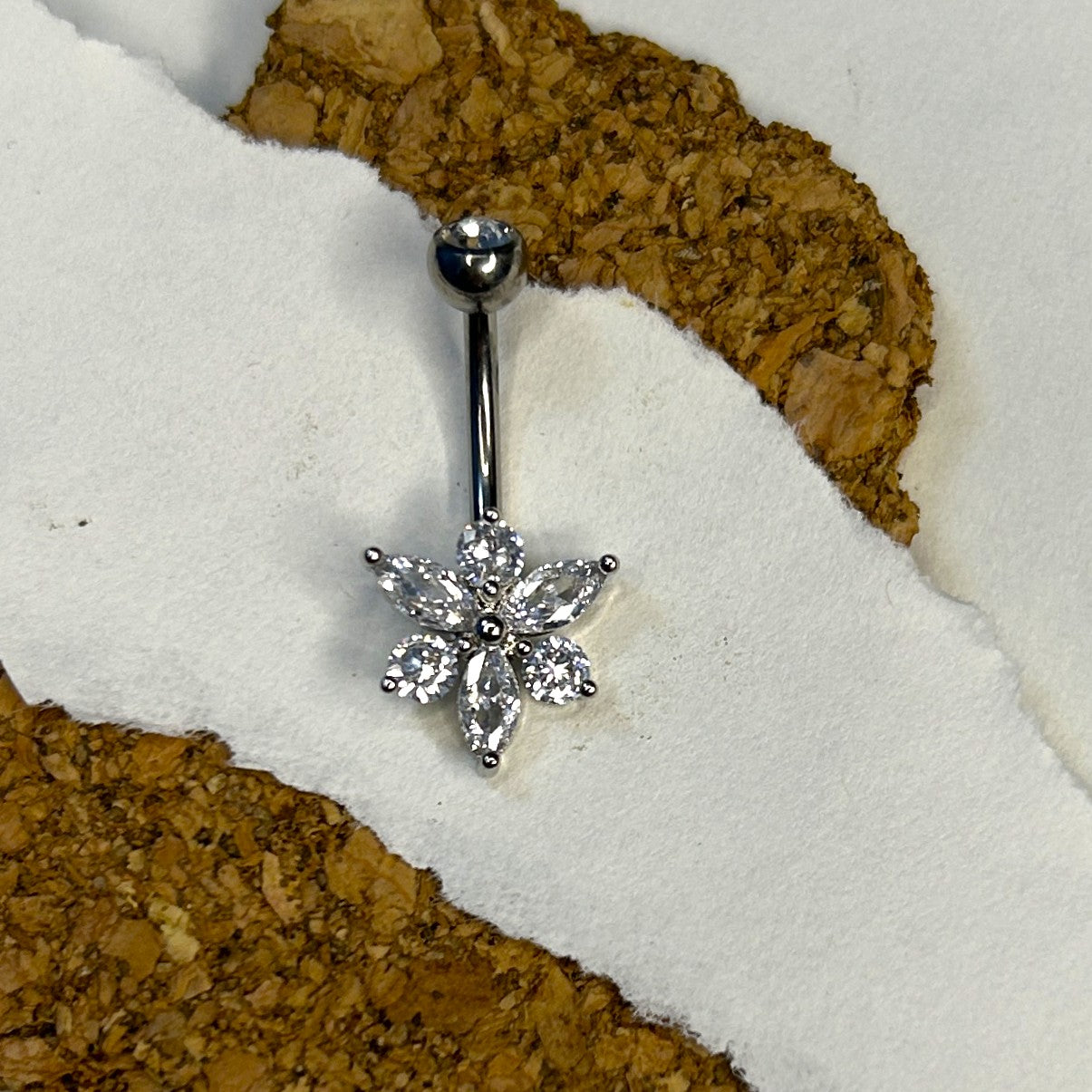 Titanium Flower Belly Ring – 6-Gemstone Gold