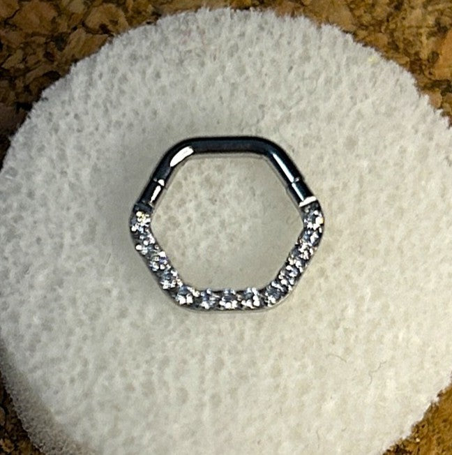 316L Steel 16g Hex Gem Clicker