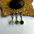 Steel Faceted Prong Gem Belly Ring