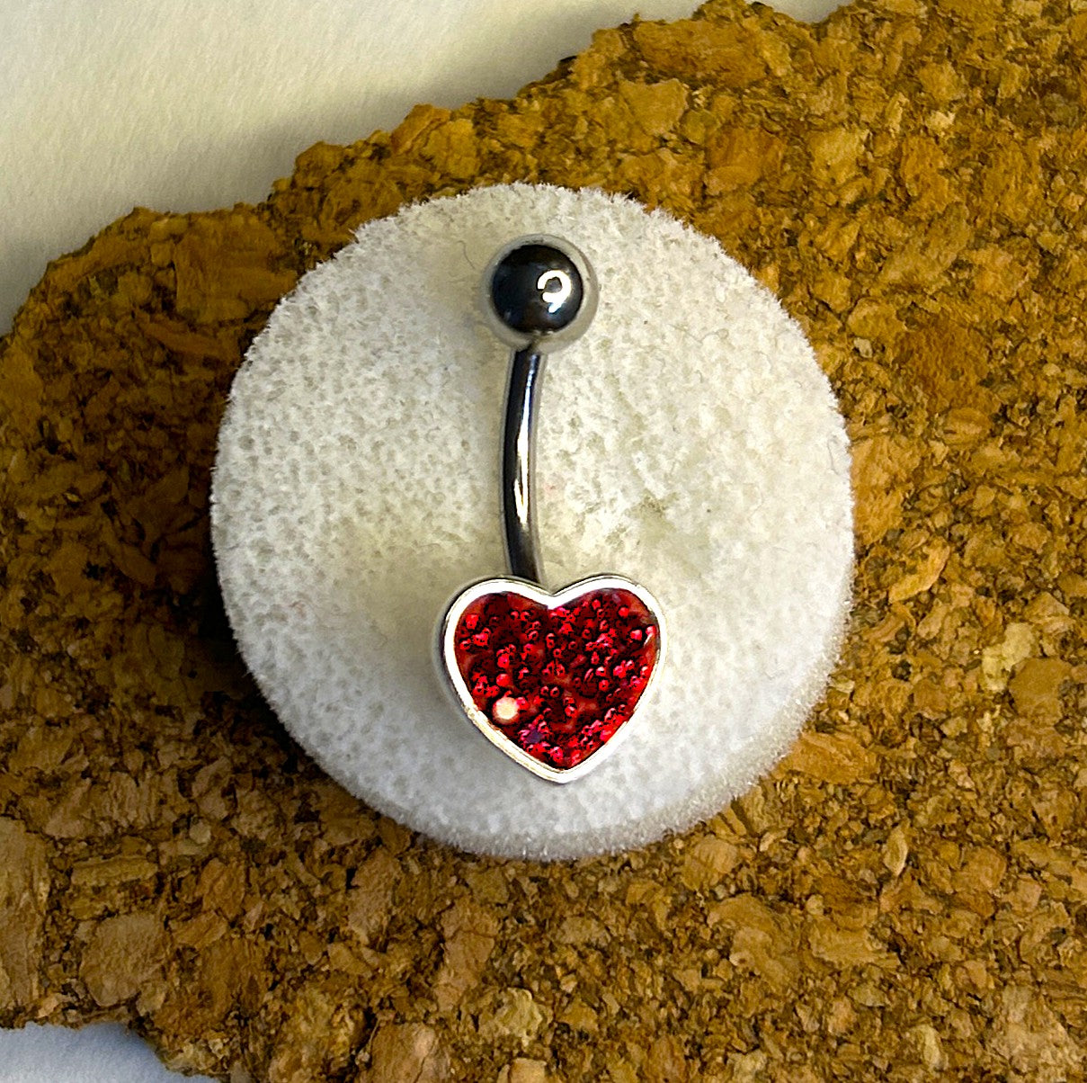 Steel Heart Gem Belly Ring