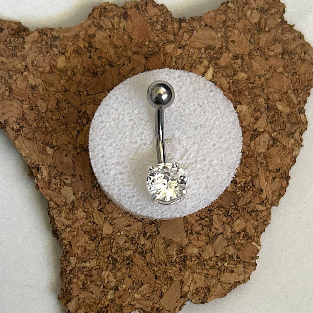 Clear Faceted Prong Gem Belly Ring