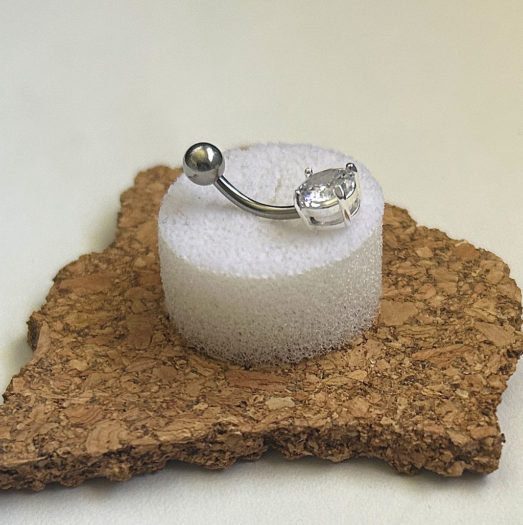 Clear Faceted Prong Gem Belly Ring