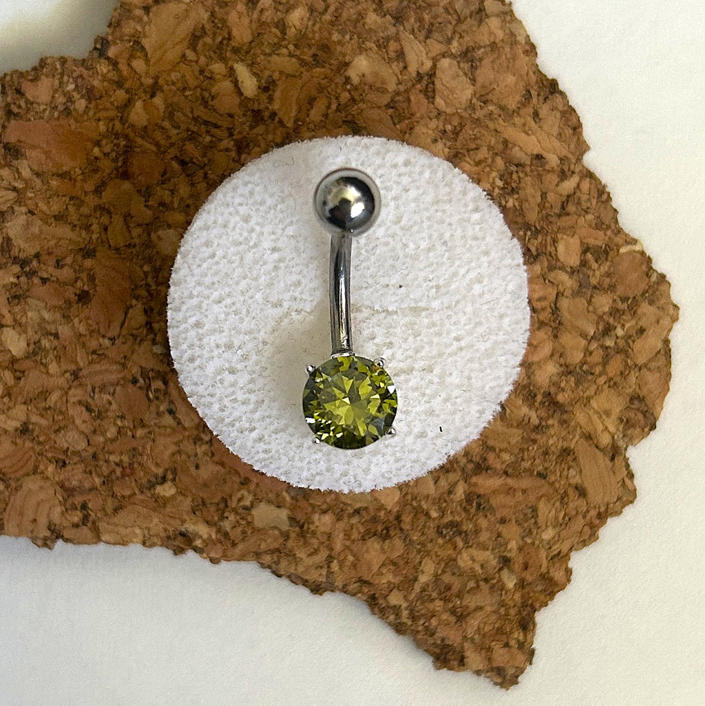 Peridot Faceted Prong Gem Belly Ring