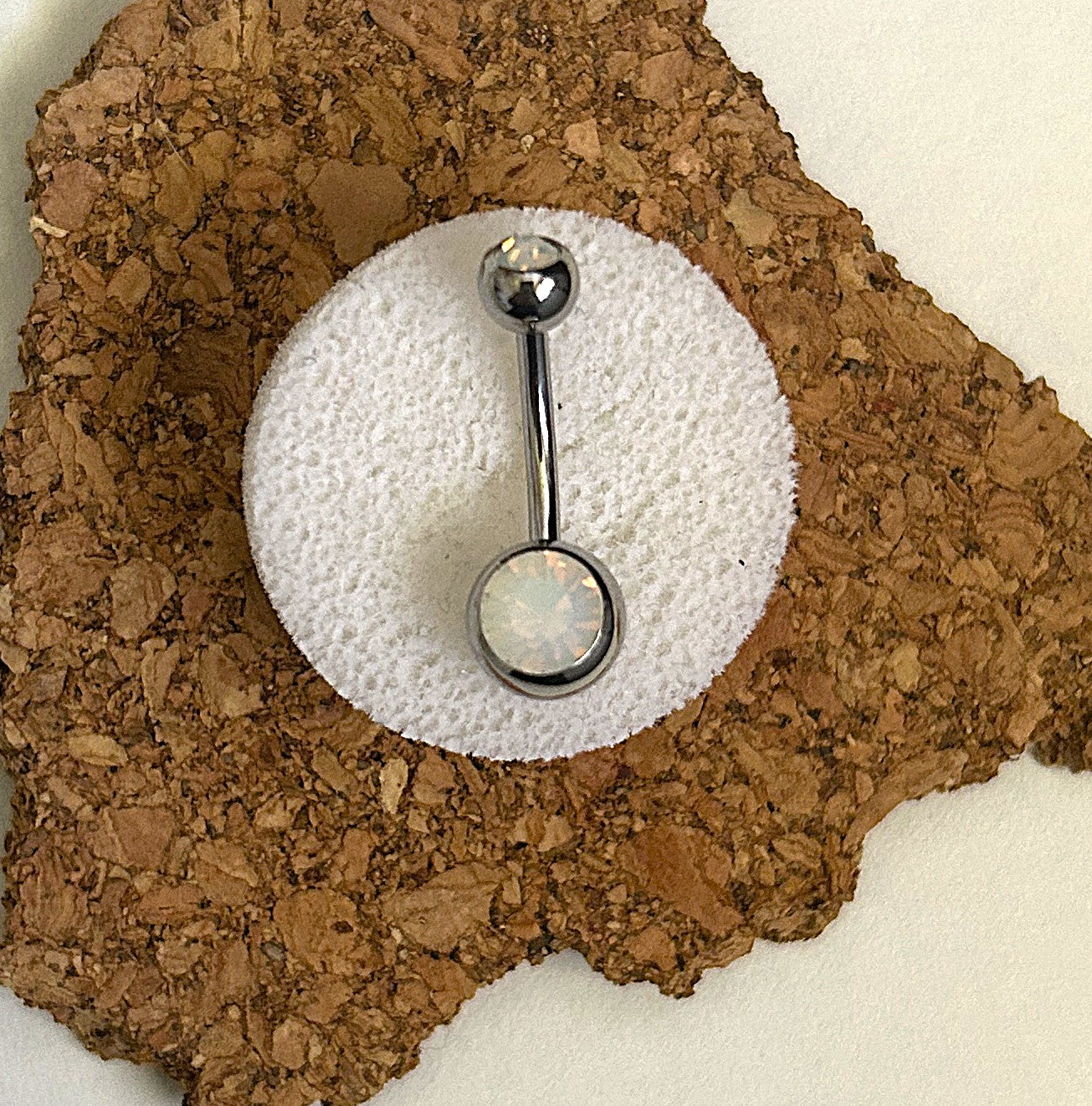 White Opal Faceted Belly Ring