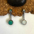 Steel Faceted Opal Belly Ring