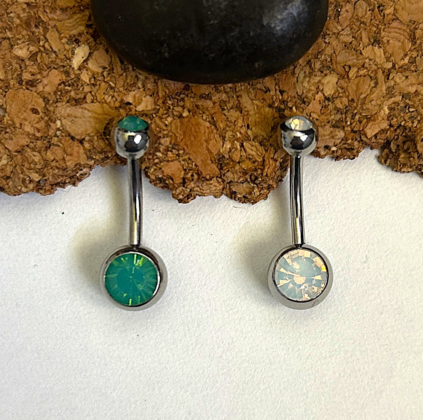 Steel Faceted Opal Belly Ring
