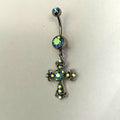 Steel AB Crystal Cross Dangle Belly Ring