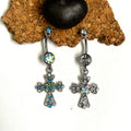 Steel AB Crystal Cross Dangle Belly Ring