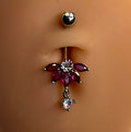 Steel Pink Flower Dangle Belly Ring
