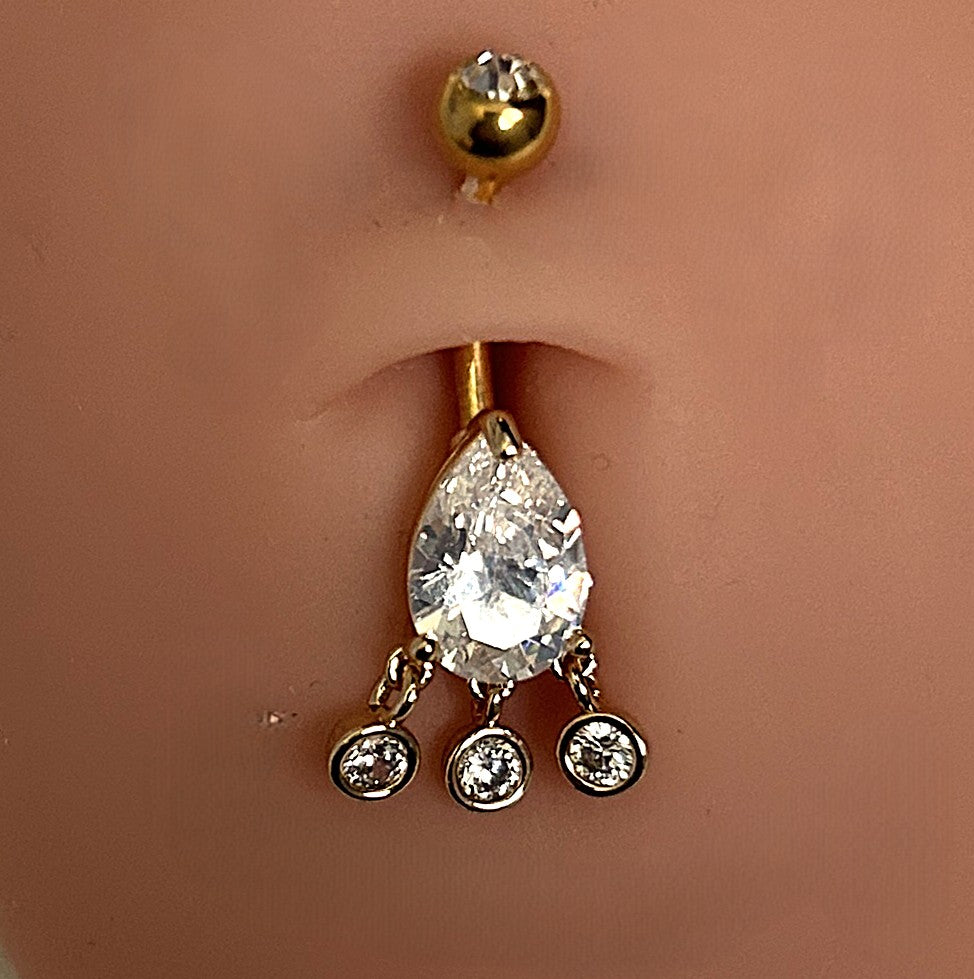 Steel & Gold Teardrop Dangle Belly Ring