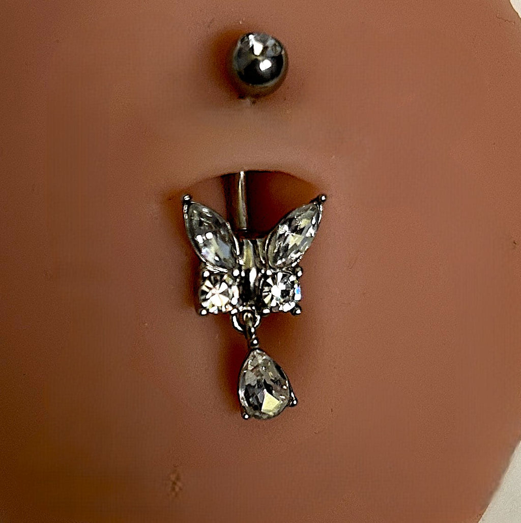 Steel Butterfly Dangle Belly Ring