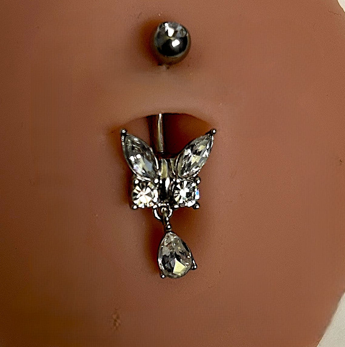 Steel Butterfly Dangle Belly Ring