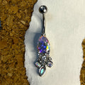 316L Surgical Steel 14g Belly Ring Teardrop Dangle Aurora Gem