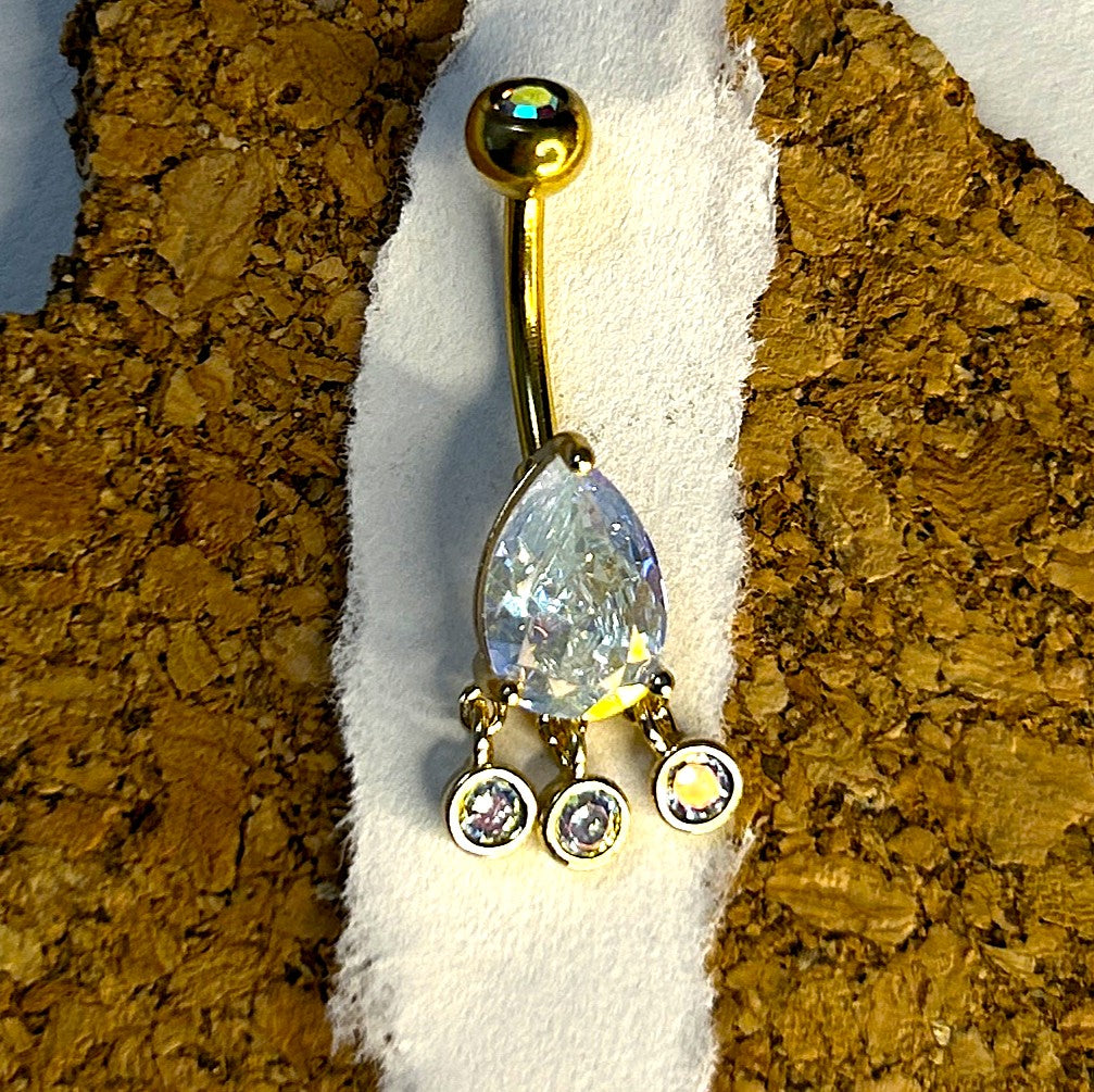 Steel & Gold Teardrop Dangle Belly Ring