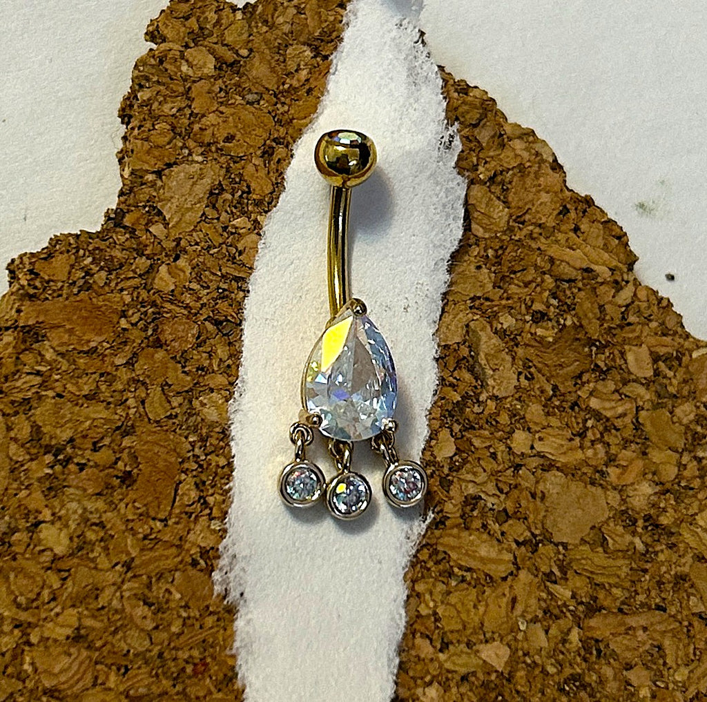 Steel & Gold Teardrop Dangle Belly Ring