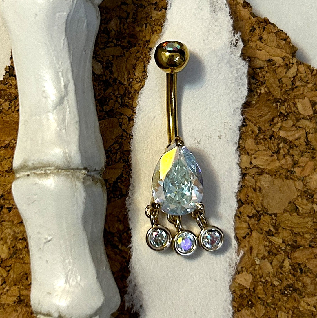 Steel & Gold Teardrop Dangle Belly Ring