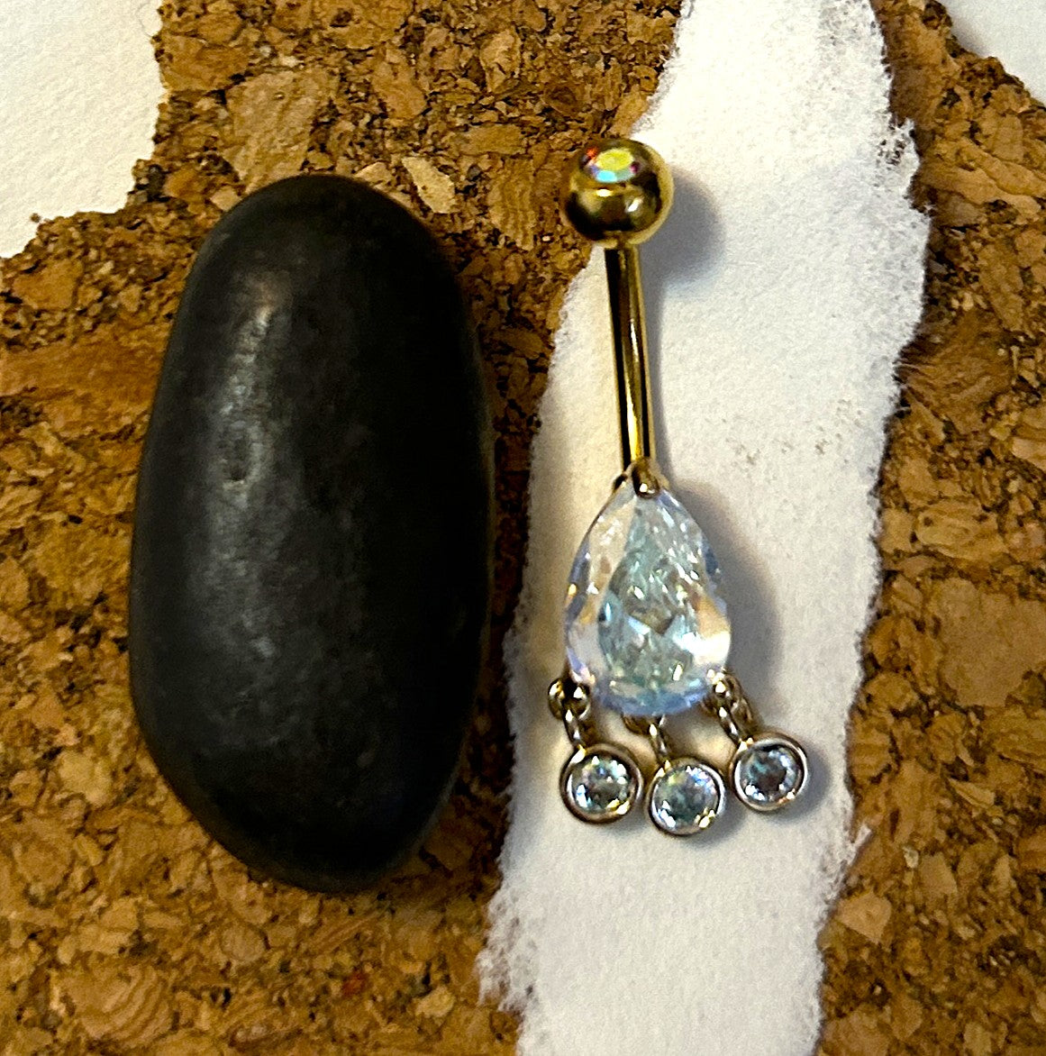 Steel & Gold Teardrop Dangle Belly Ring