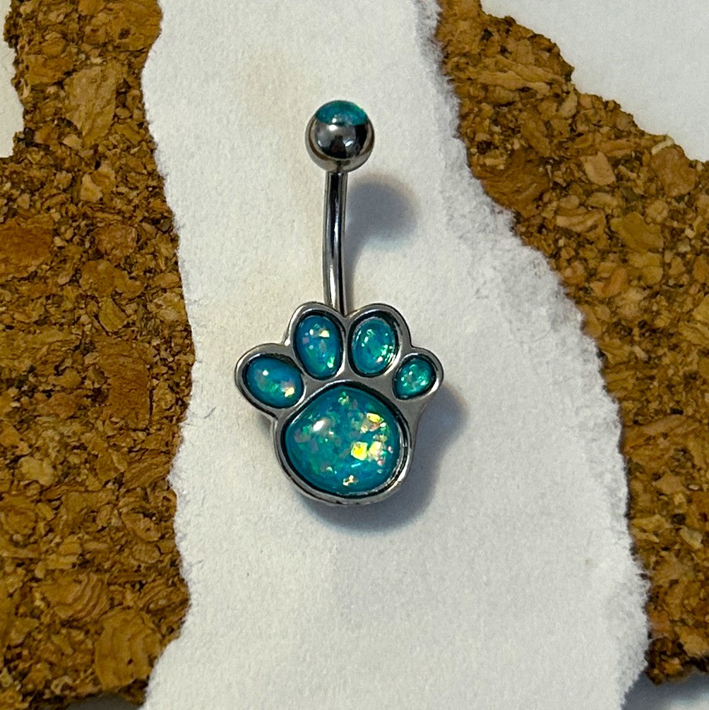 Teal Opal Dog Paw Belly Ring