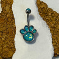 Teal Opal Dog Paw Belly Ring