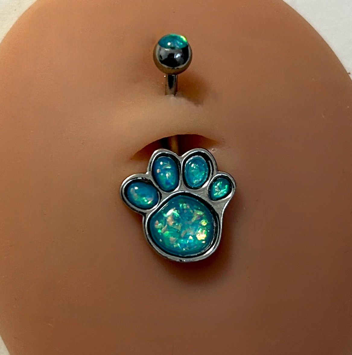 Teal Opal Dog Paw Belly Ring