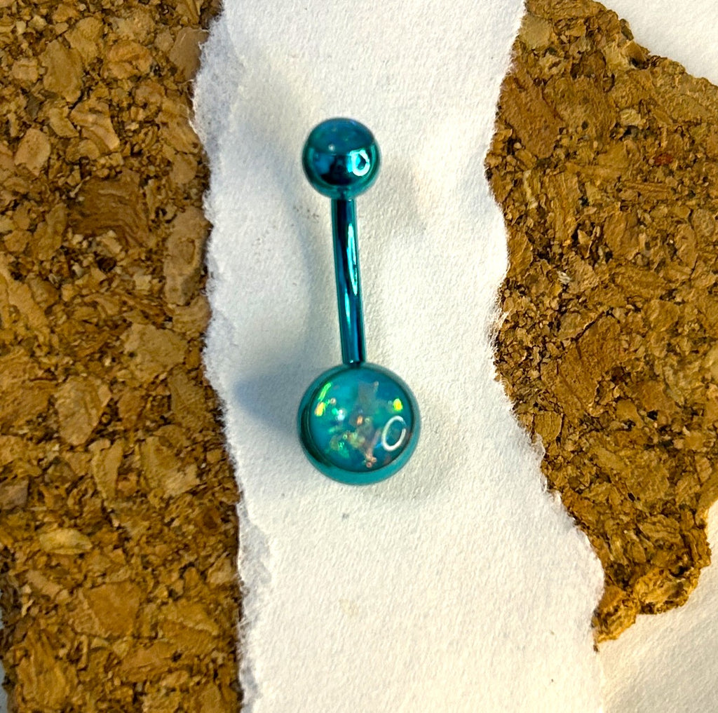 Teal & Opal Anodized Belly Ring