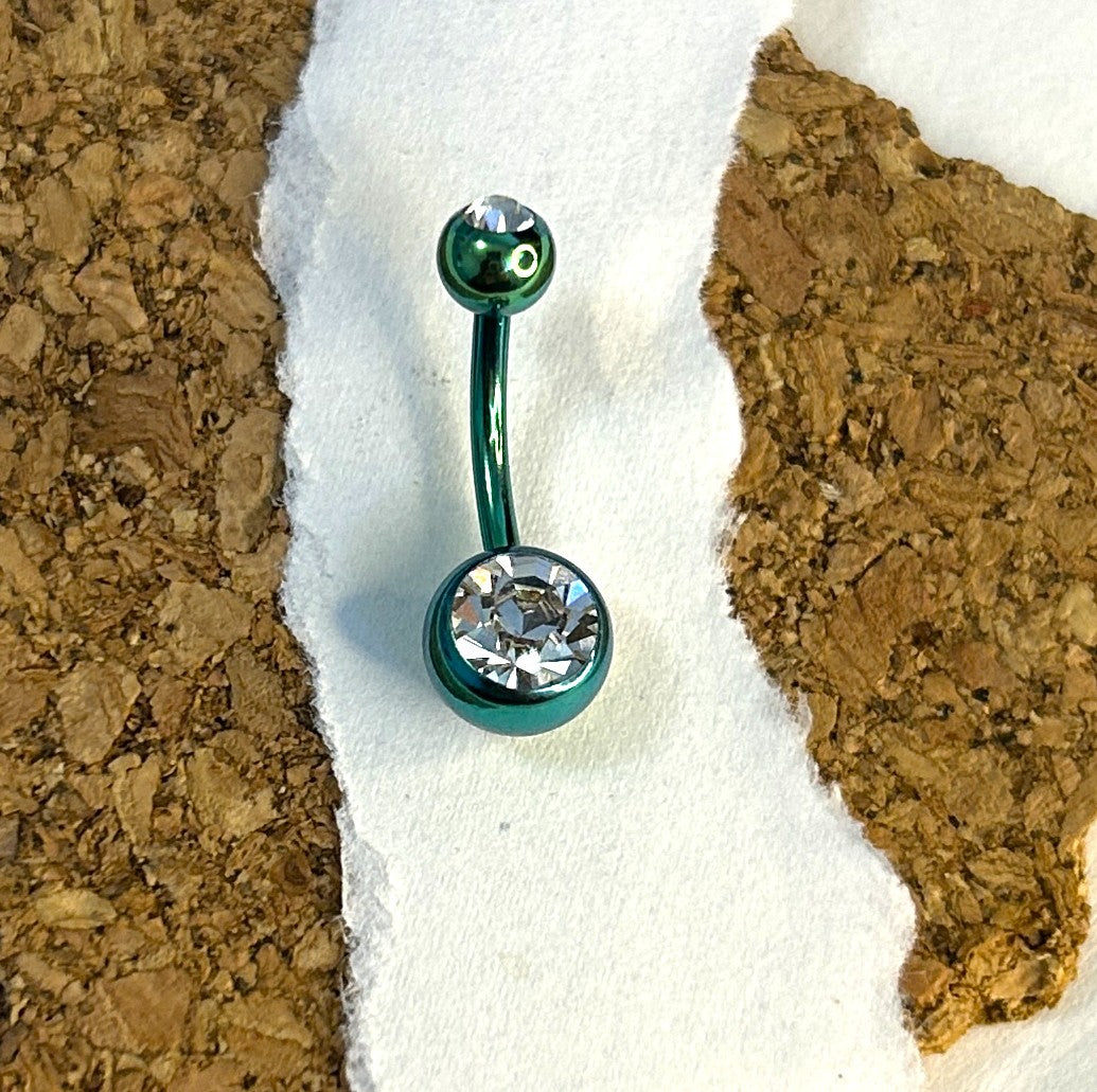 Green & Clear Anodized Belly Ring