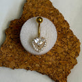 Gold Heart Gem Frame Belly Ring
