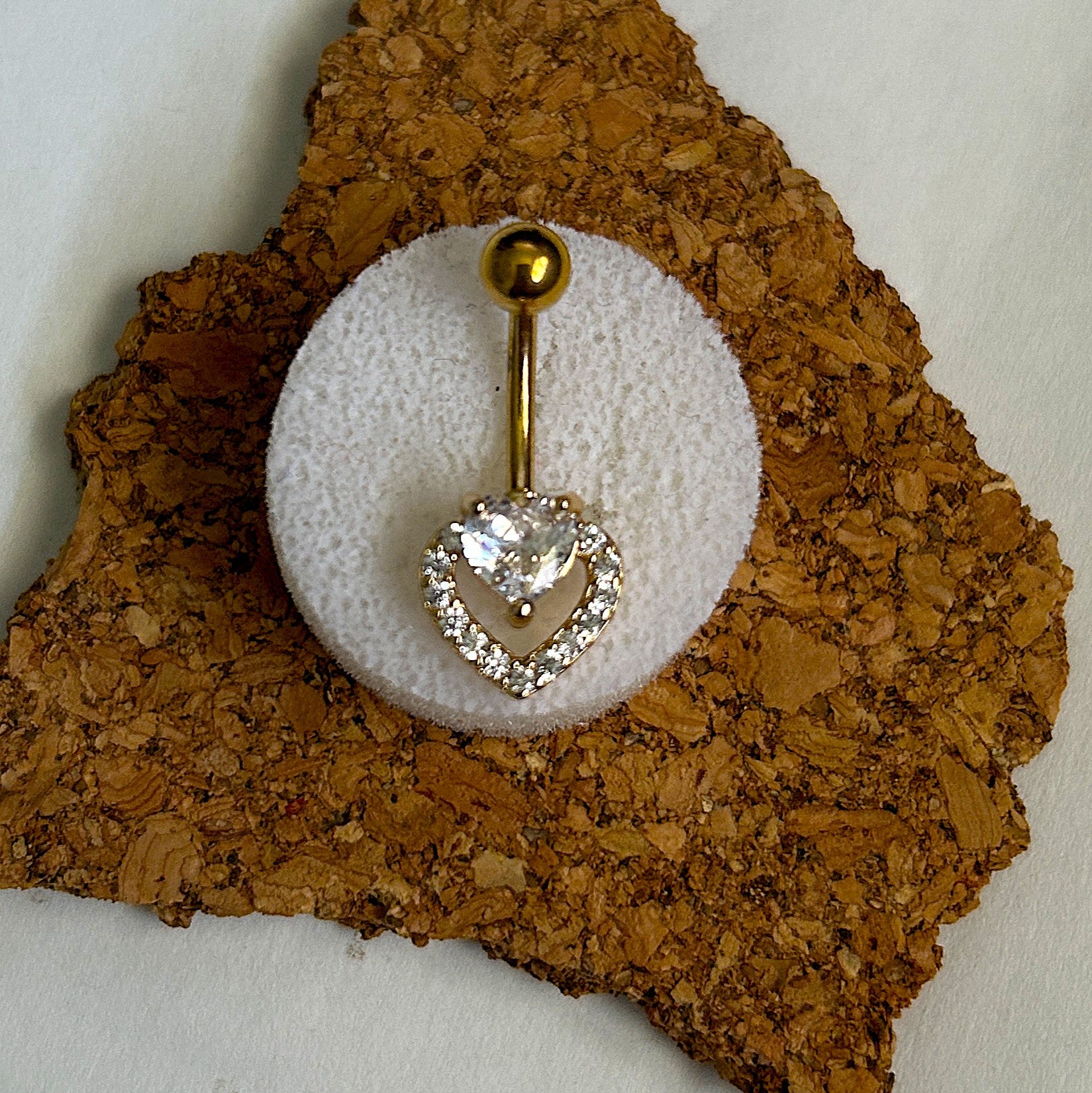 Gold Heart Gem Frame Belly Ring