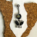 316L Surgical Steel 14g Butterfly Dangle Belly Ring Black Gem