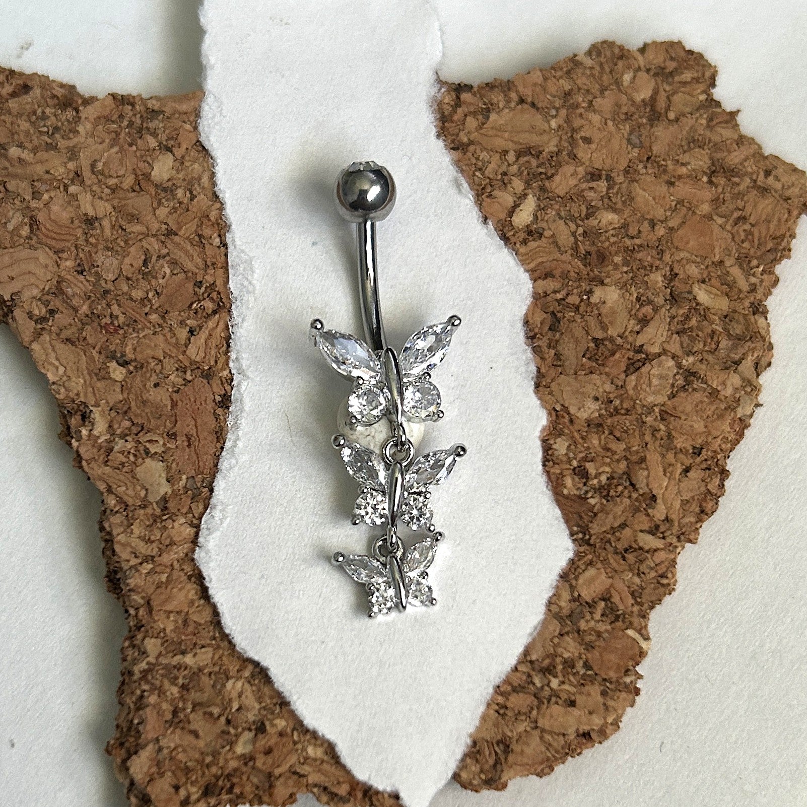 Triple Butterfly Dangle Belly Ring