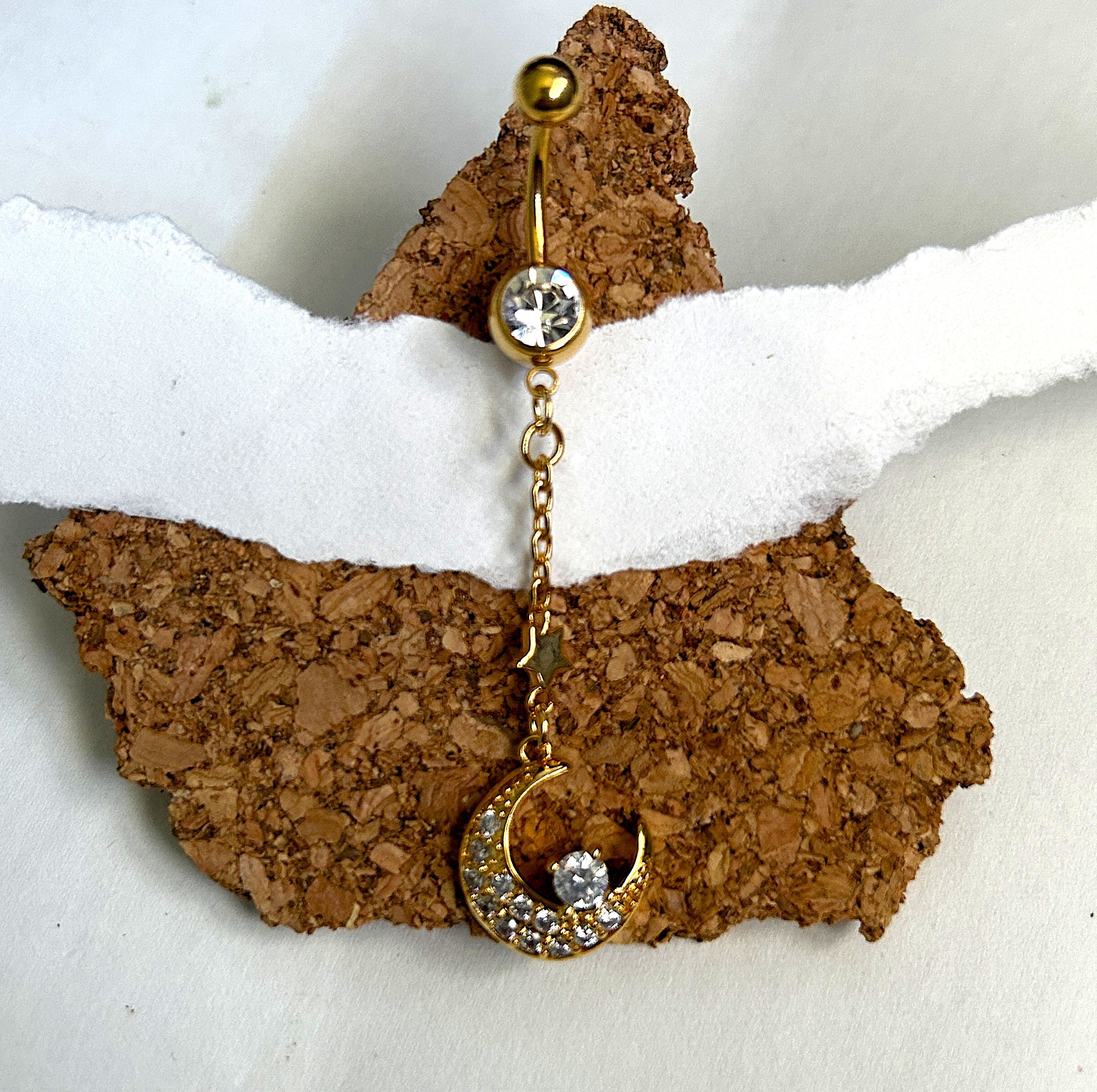 Gold Crescent Moon Dangle Belly Ring