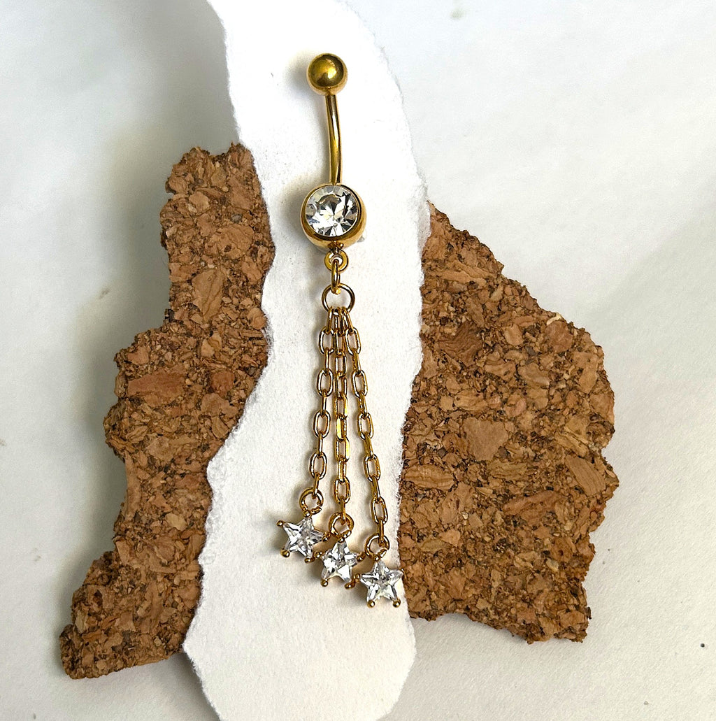 Gold Triple Star Dangle Belly Ring