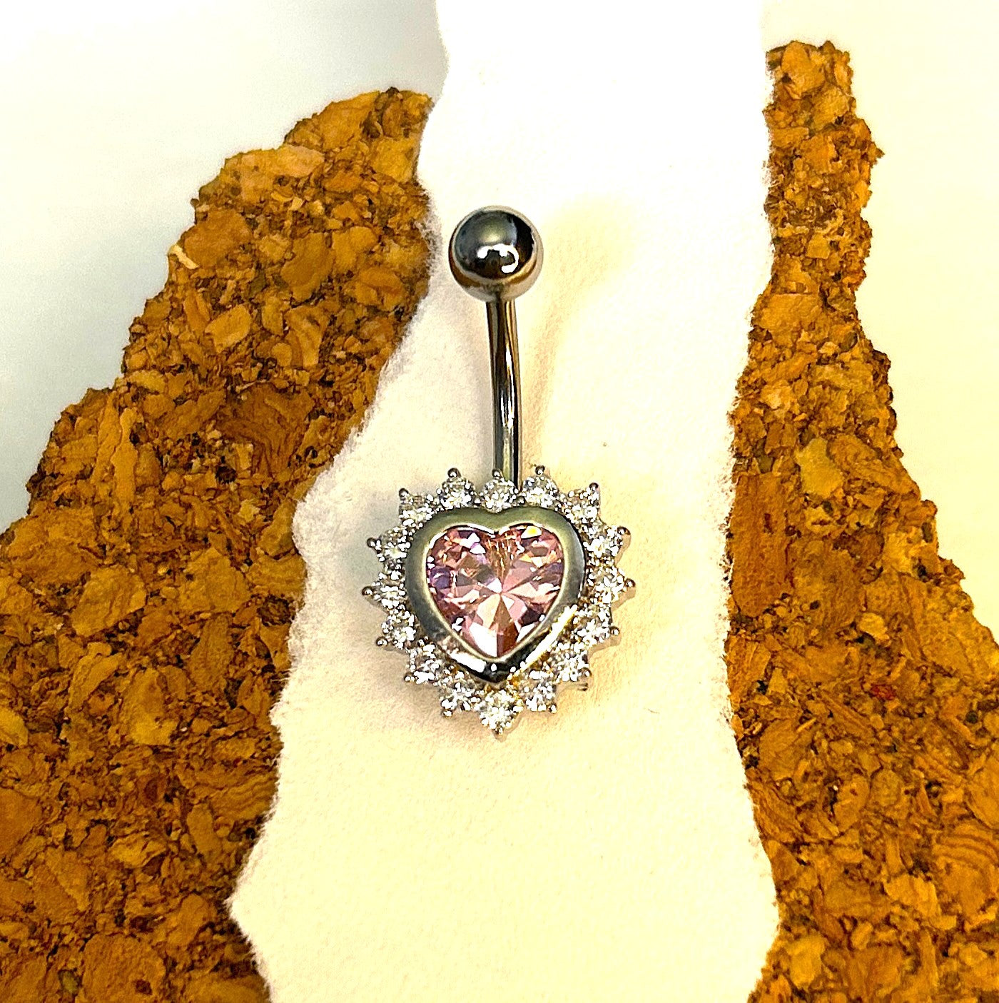 Pink Heart Gem Halo Belly Ring