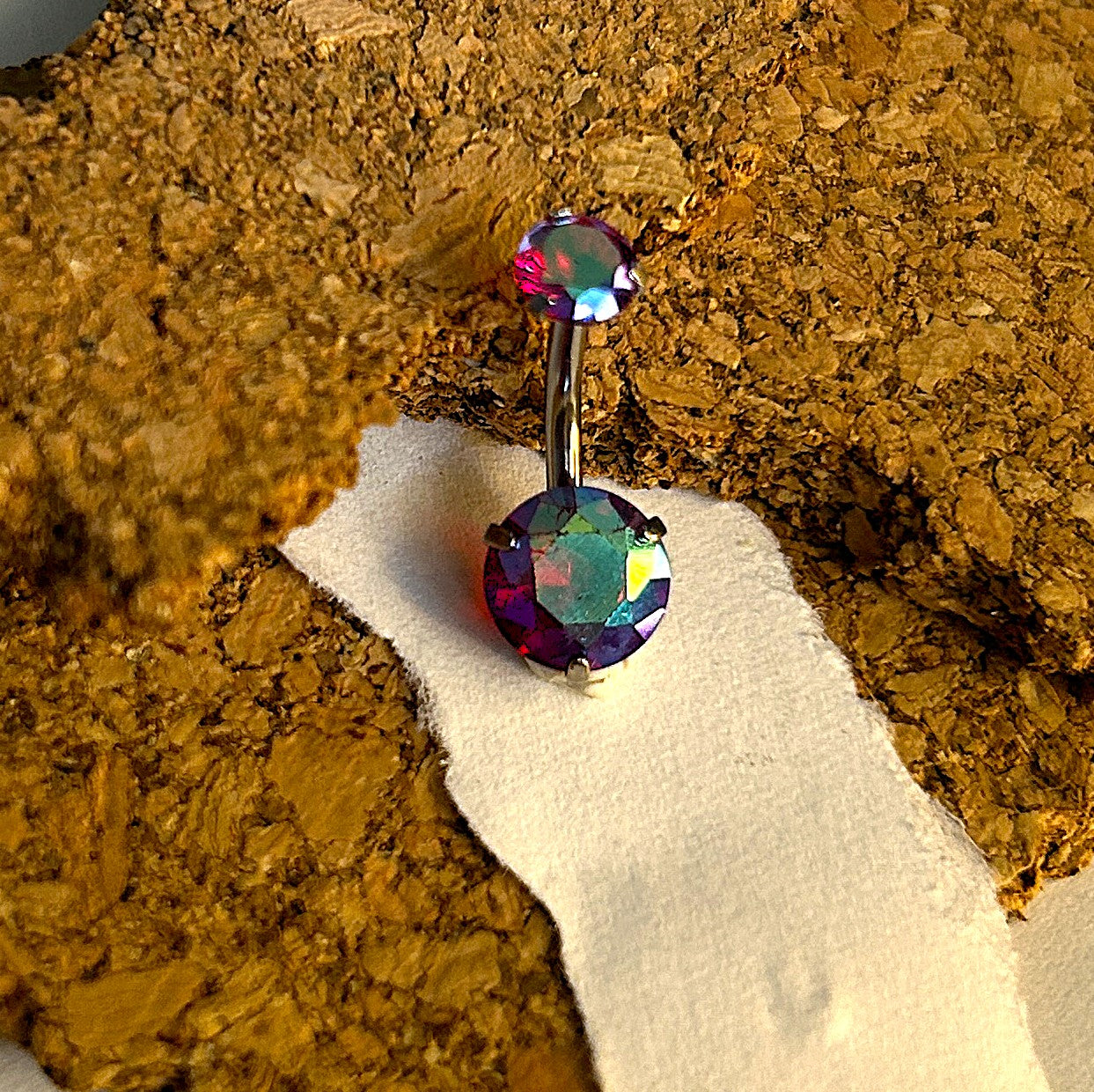 Large Stone Prong Set Belly Ring