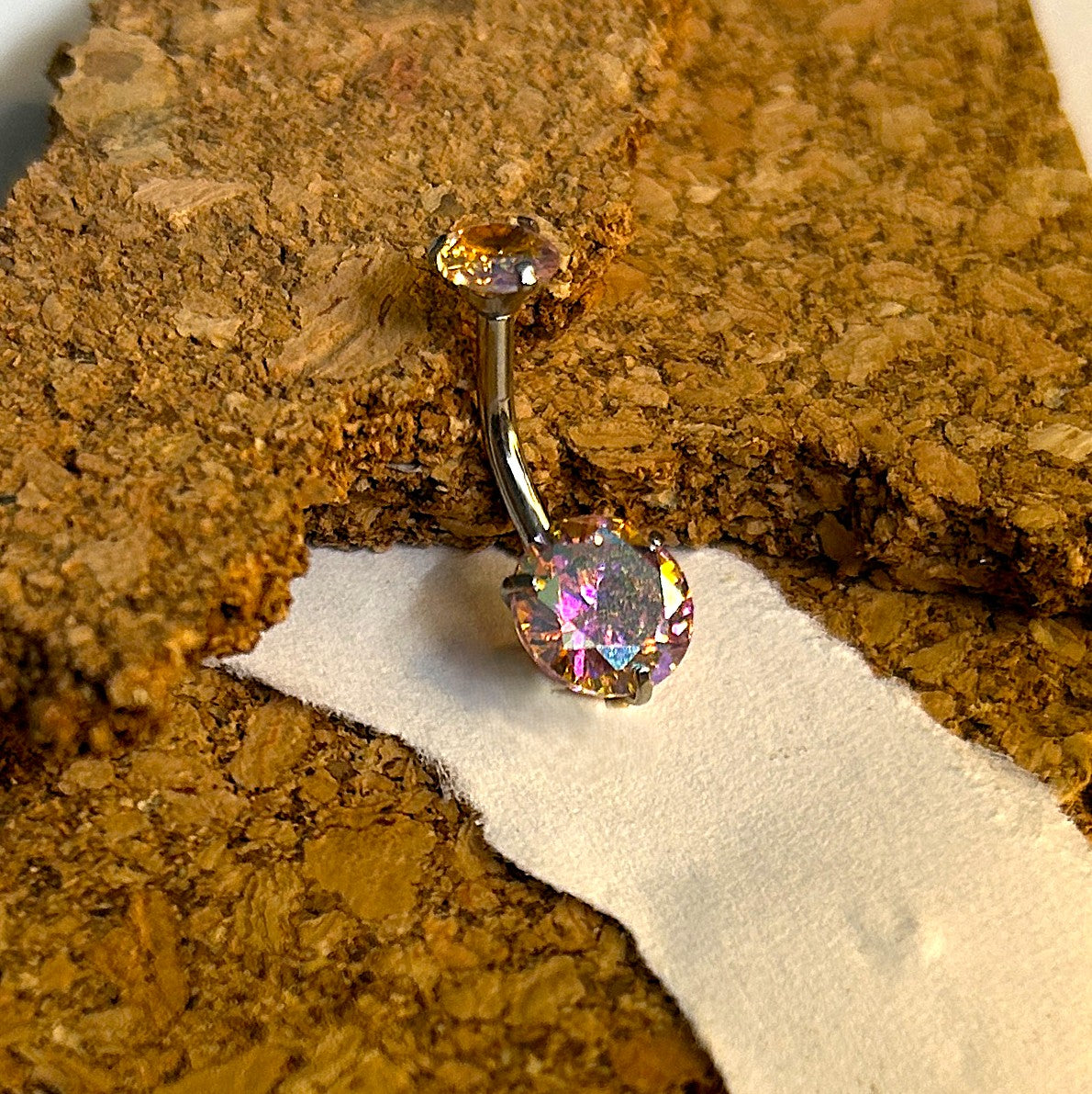 Large Stone Prong Set Belly Ring