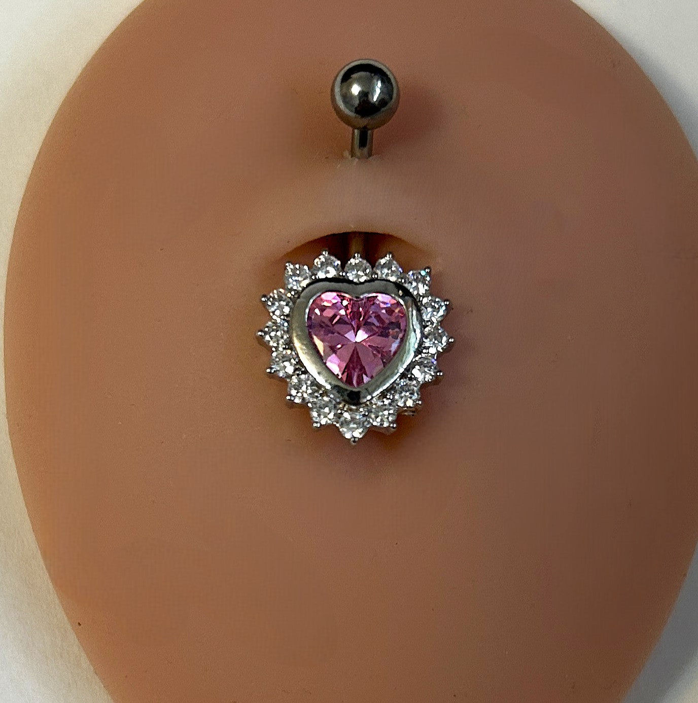 Pink Heart Gem Halo Belly Ring