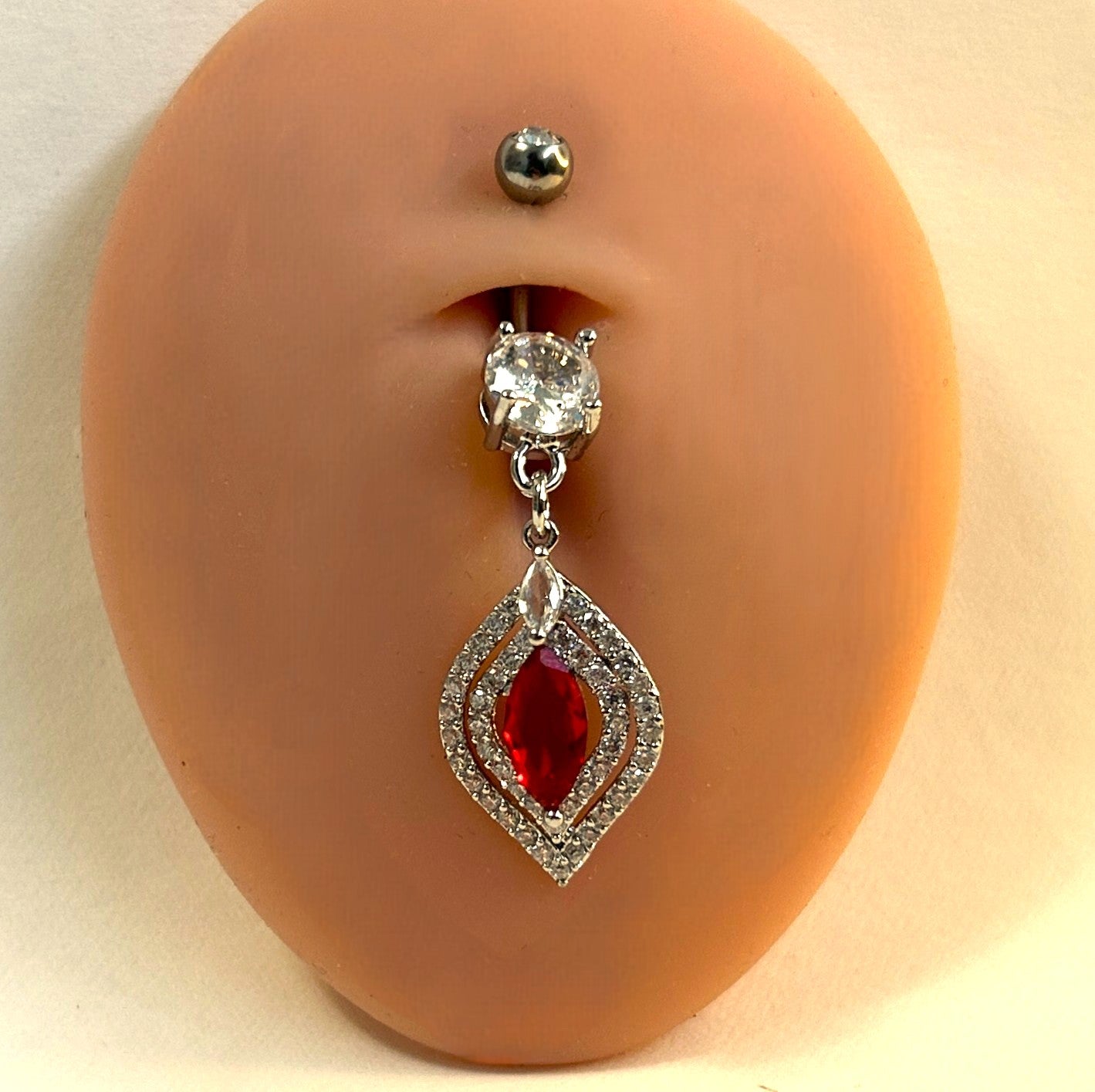 Deep Red Marquise Halo Dangle Belly Ring