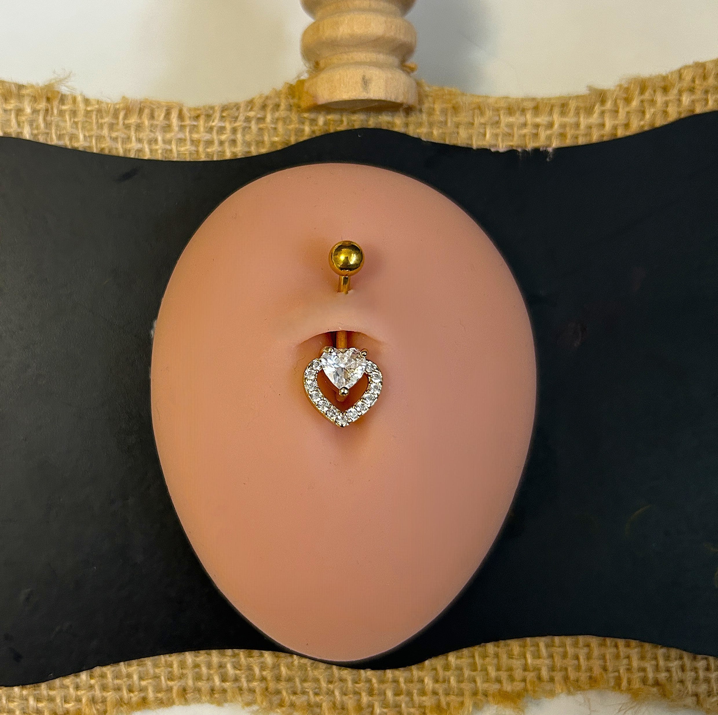 Gold Heart Gem Frame Belly Ring