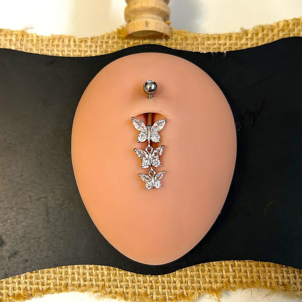 Triple Butterfly Dangle Belly Ring